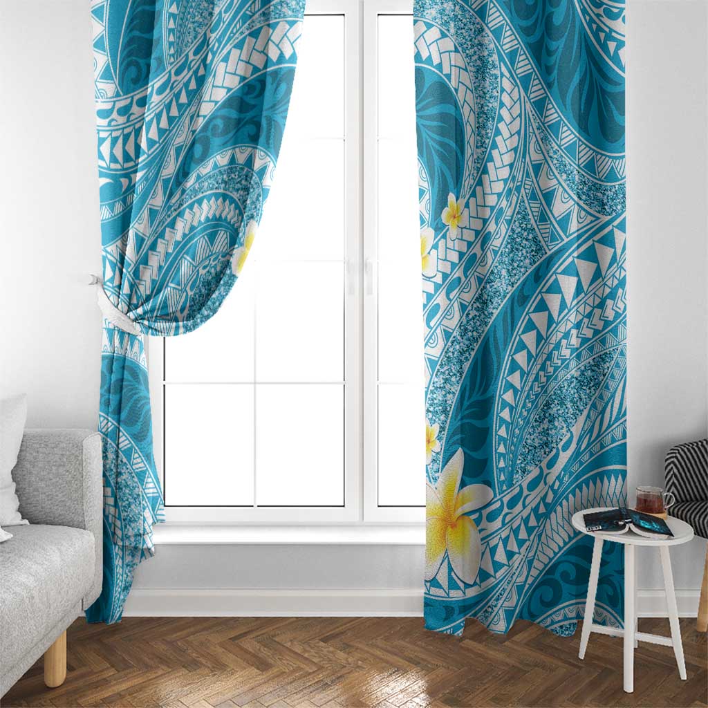 Plumeria Polynesian Sky Blue Glitter Pattern Window Curtain LT01 - Polynesian Pride