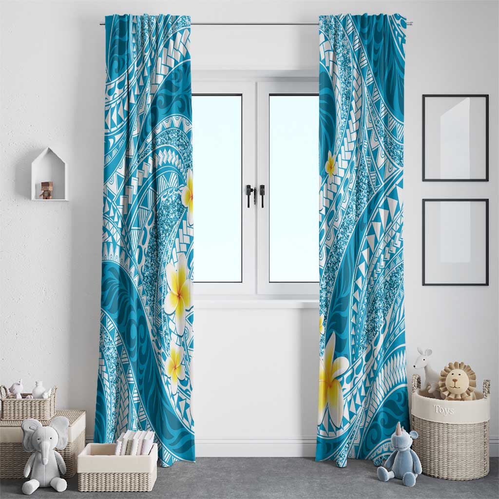 Plumeria Polynesian Sky Blue Glitter Pattern Window Curtain LT01 - Polynesian Pride