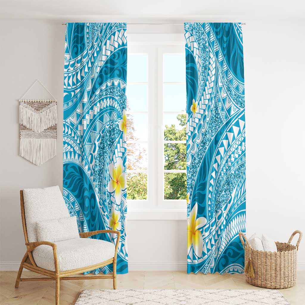 Plumeria Polynesian Sky Blue Glitter Pattern Window Curtain LT01 - Polynesian Pride
