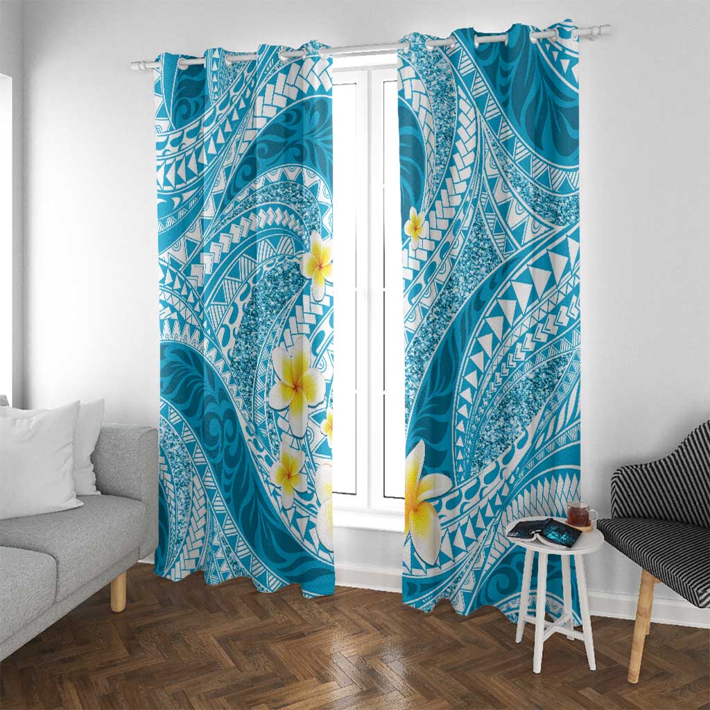 Plumeria Polynesian Sky Blue Glitter Pattern Window Curtain LT01 With Grommets Sky Blue - Polynesian Pride