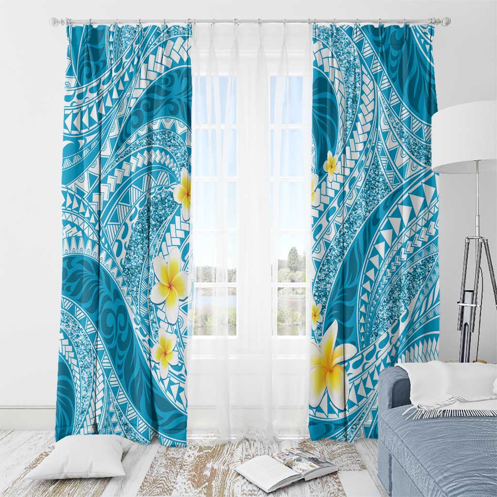 Plumeria Polynesian Sky Blue Glitter Pattern Window Curtain LT01 - Polynesian Pride