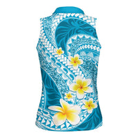 Plumeria Polynesian Sky Blue Glitter Pattern Women Sleeveless Polo Shirt