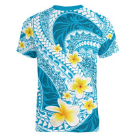 Plumeria Polynesian Sky Blue Glitter Pattern Women V-Neck T-Shirt LT01 - Polynesian Pride