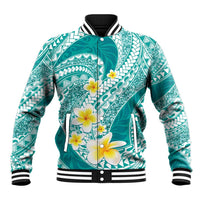 Plumeria Polynesian Teal Glitter Pattern Baseball Jacket LT01 Unisex Teal - Polynesian Pride
