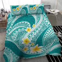 Plumeria Polynesian Teal Glitter Pattern Bedding Set