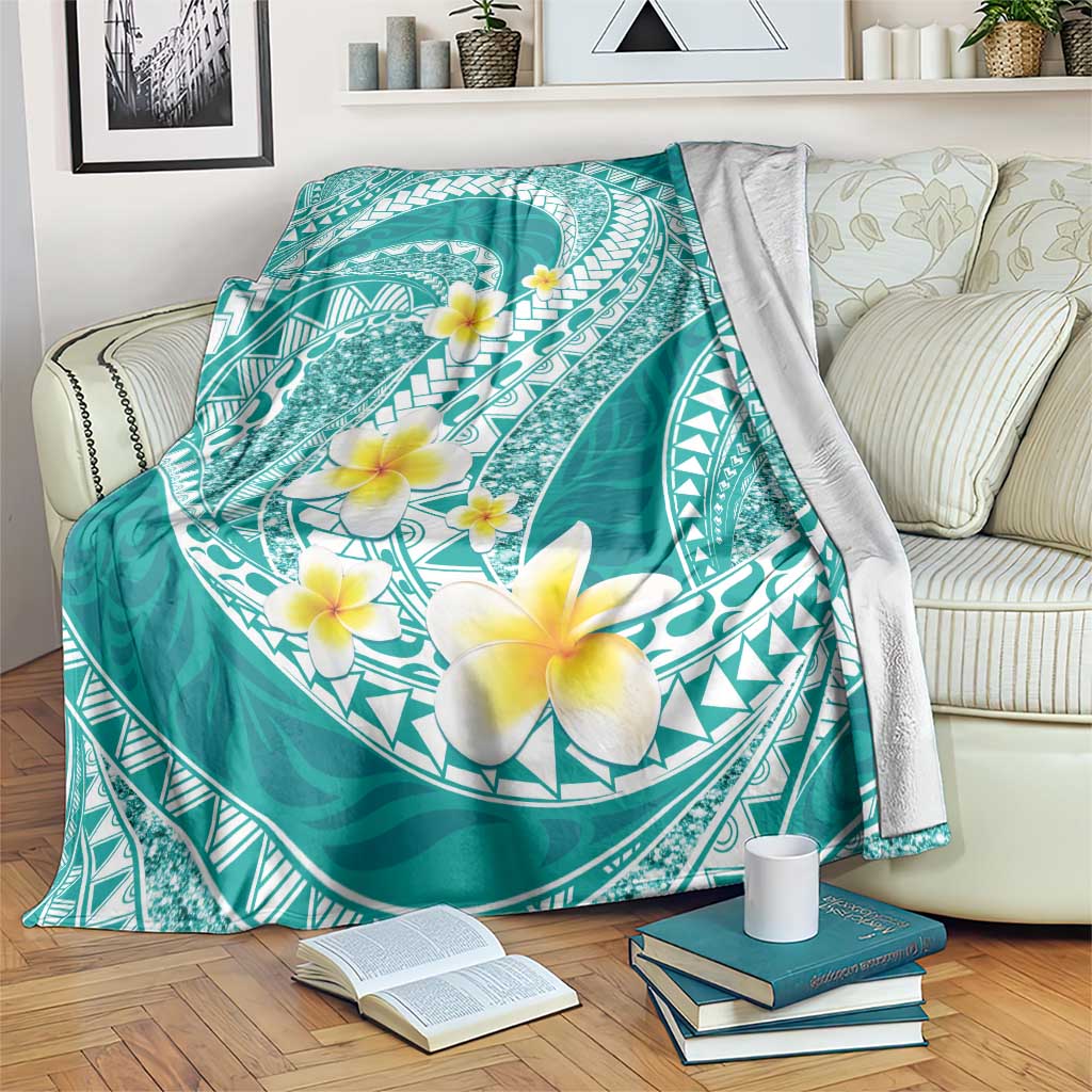 Plumeria Polynesian Teal Glitter Pattern Blanket LT01 Teal - Polynesian Pride