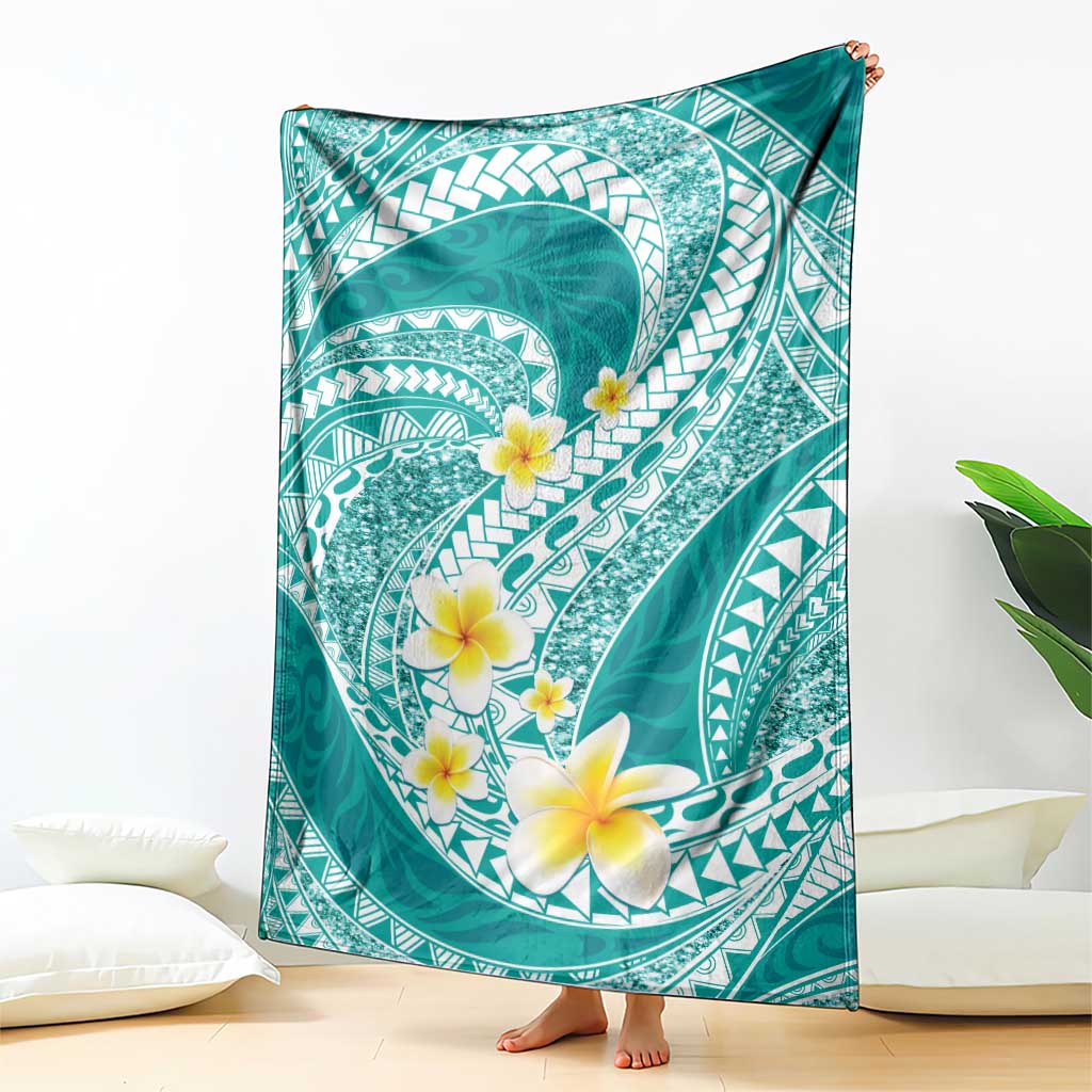 Plumeria Polynesian Teal Glitter Pattern Blanket LT01 - Polynesian Pride
