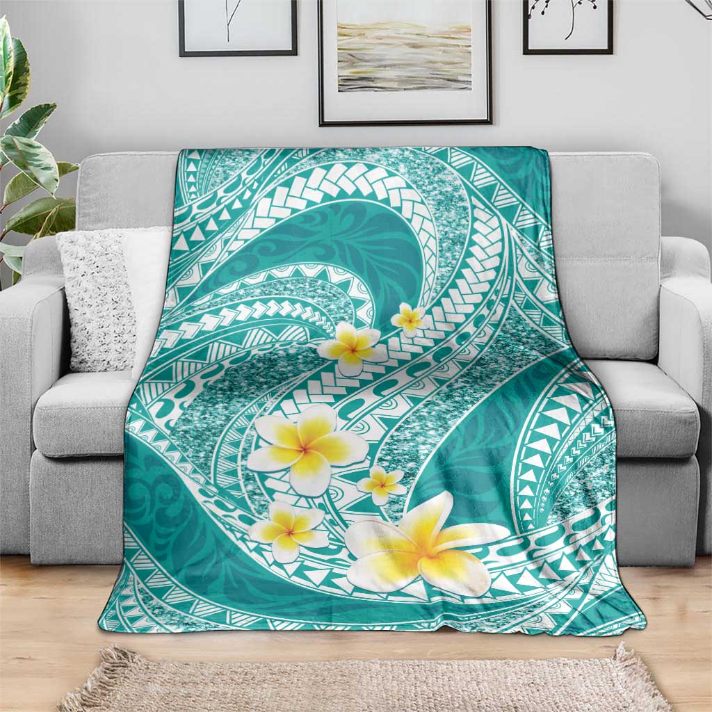 Plumeria Polynesian Teal Glitter Pattern Blanket LT01 - Polynesian Pride