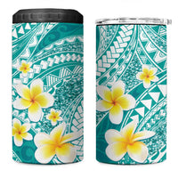 Plumeria Polynesian Teal Glitter Pattern 4 in 1 Can Cooler Tumbler LT01 One Size: 16 oz Teal - Polynesian Pride