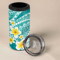 Plumeria Polynesian Teal Glitter Pattern 4 in 1 Can Cooler Tumbler LT01 - Polynesian Pride