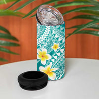 Plumeria Polynesian Teal Glitter Pattern 4 in 1 Can Cooler Tumbler LT01 - Polynesian Pride