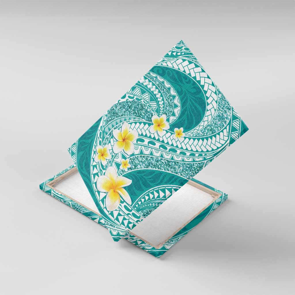 Plumeria Polynesian Teal Glitter Pattern Canvas Wall Art LT01 With Frame Teal - Polynesian Pride