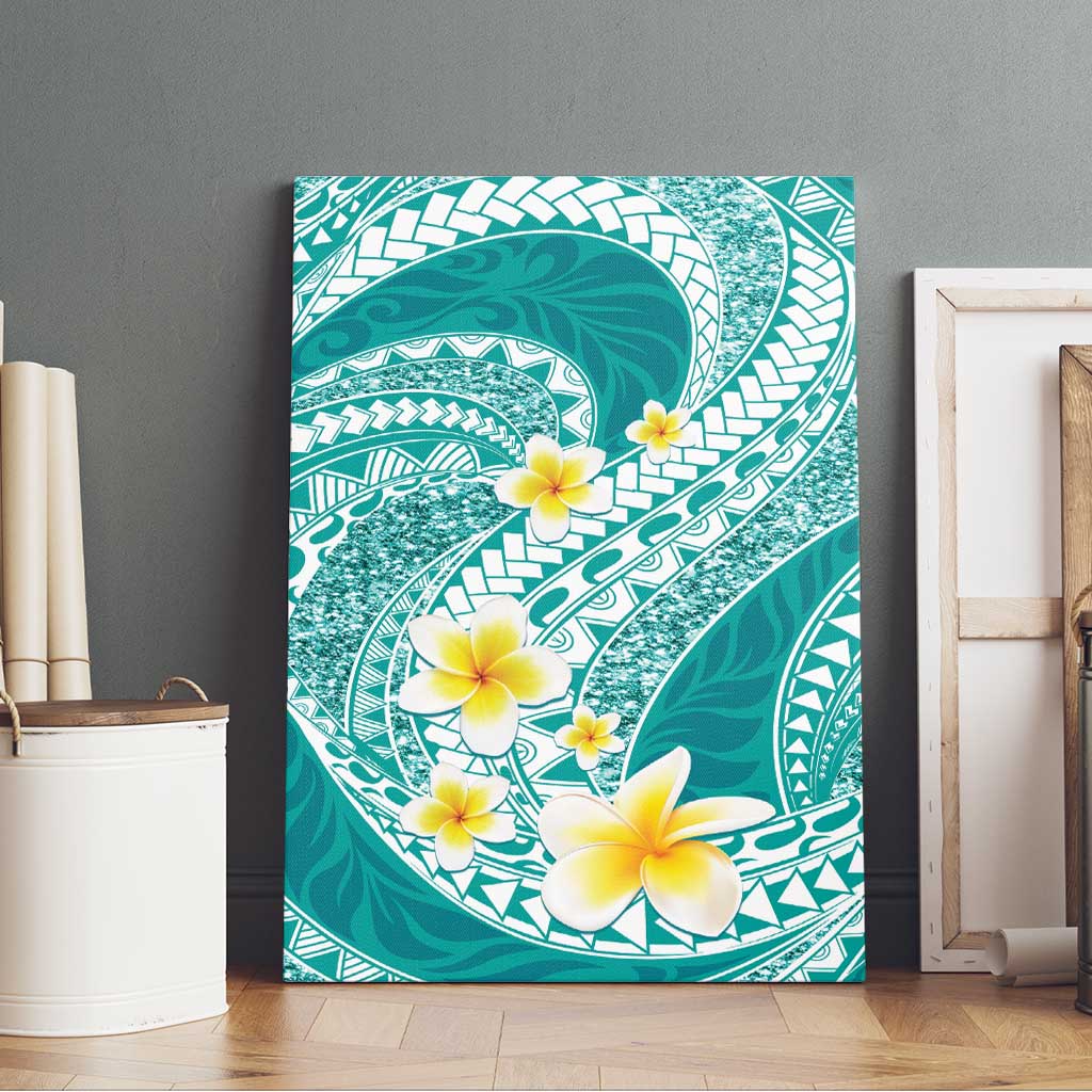 Plumeria Polynesian Teal Glitter Pattern Canvas Wall Art LT01 - Polynesian Pride