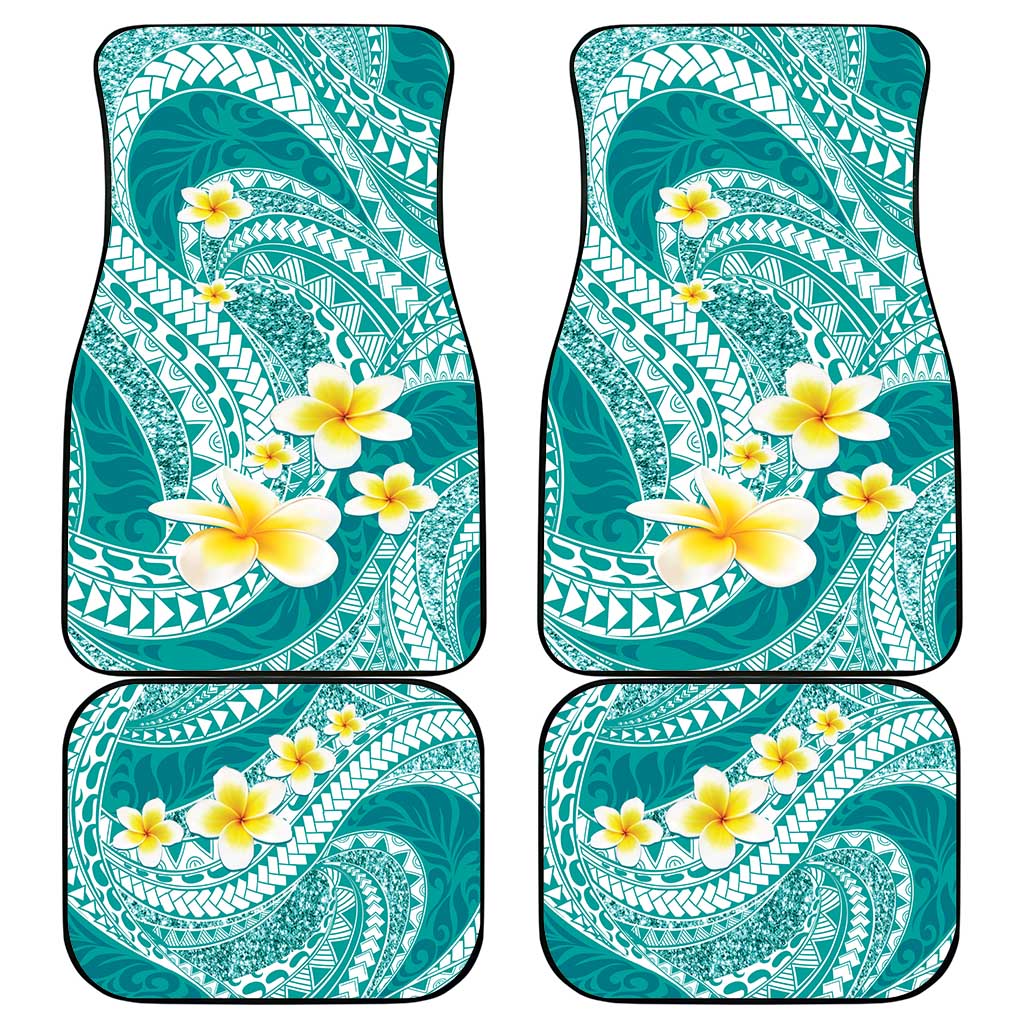 Plumeria Polynesian Teal Glitter Pattern Car Mats LT01 - Polynesian Pride