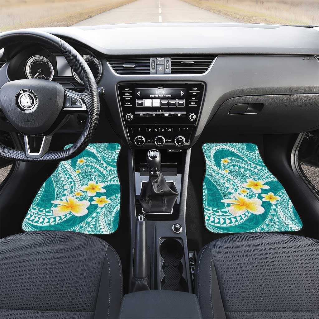 Plumeria Polynesian Teal Glitter Pattern Car Mats LT01 Set 2pcs - Front Teal - Polynesian Pride