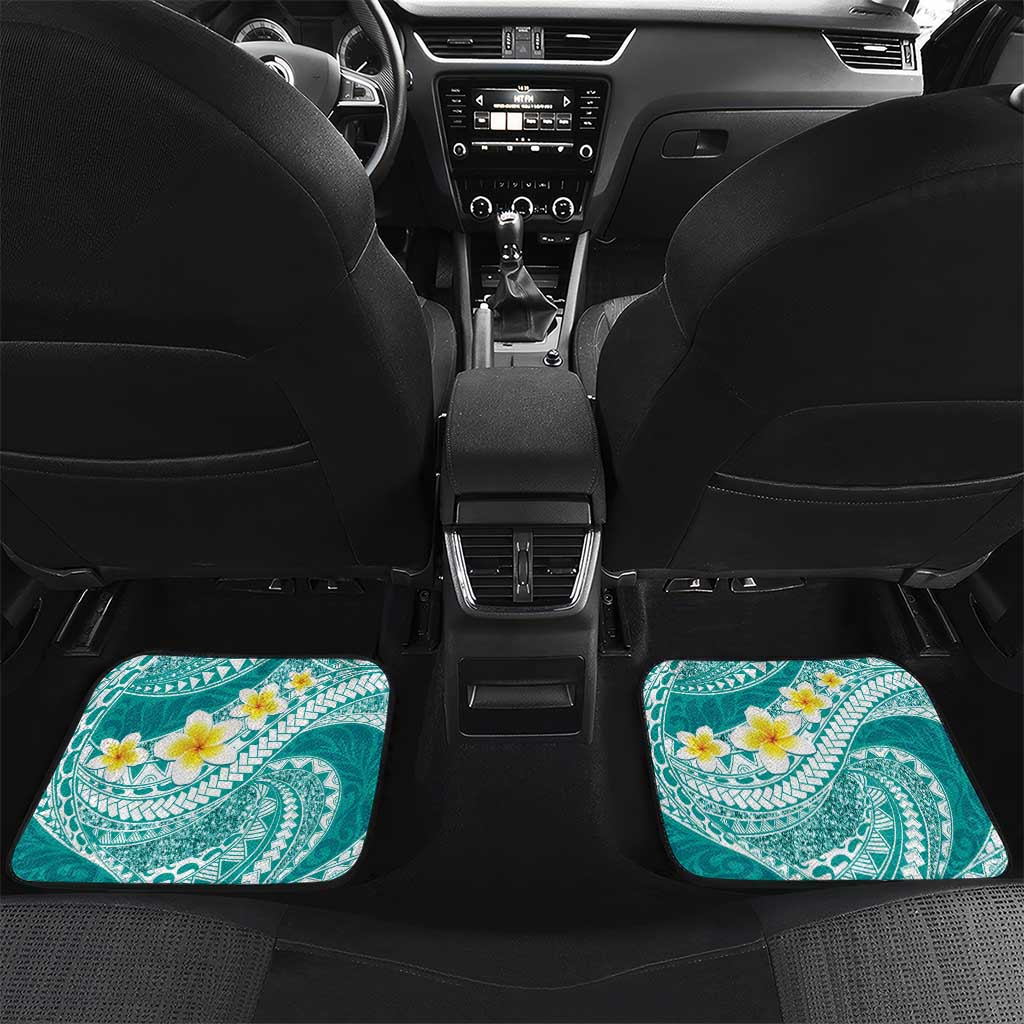 Plumeria Polynesian Teal Glitter Pattern Car Mats LT01 Set 2pcs - Back Teal - Polynesian Pride