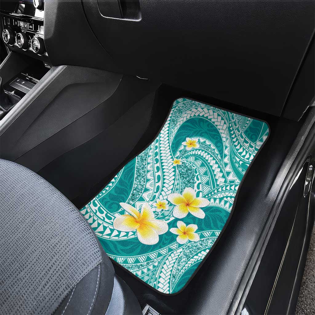 Plumeria Polynesian Teal Glitter Pattern Car Mats LT01 - Polynesian Pride