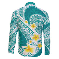 Plumeria Polynesian Teal Glitter Pattern Family Matching Off The Shoulder Long Sleeve Dress and Hawaiian Shirt LT01 - Polynesian Pride