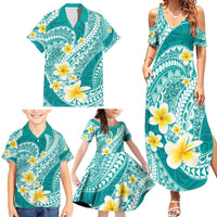 Plumeria Polynesian Teal Glitter Pattern Family Matching Summer Maxi Dress and Hawaiian Shirt LT01 - Polynesian Pride