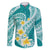 Plumeria Polynesian Teal Glitter Pattern Family Matching Summer Maxi Dress and Hawaiian Shirt