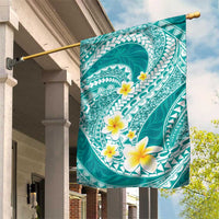Plumeria Polynesian Teal Glitter Pattern Garden Flag LT01 House Flag Teal - Polynesian Pride