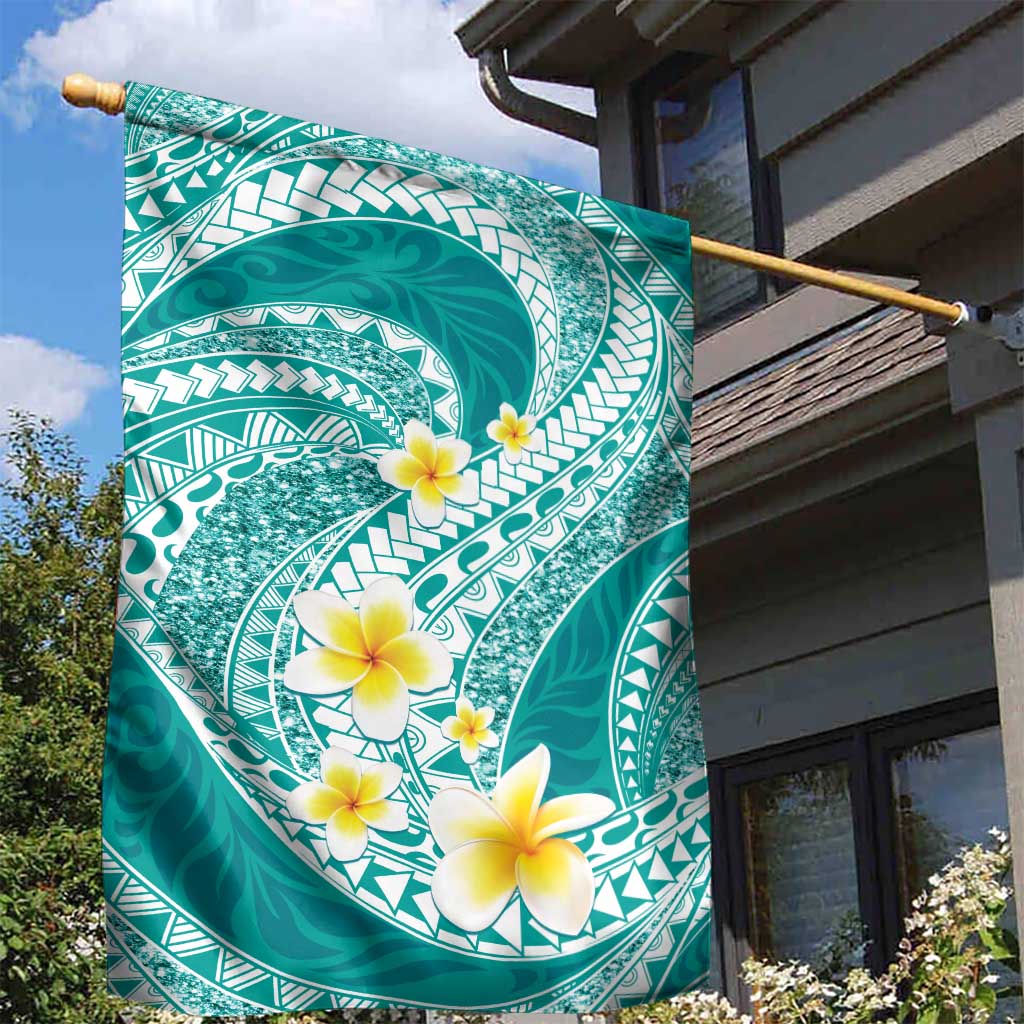 Plumeria Polynesian Teal Glitter Pattern Garden Flag LT01 - Polynesian Pride