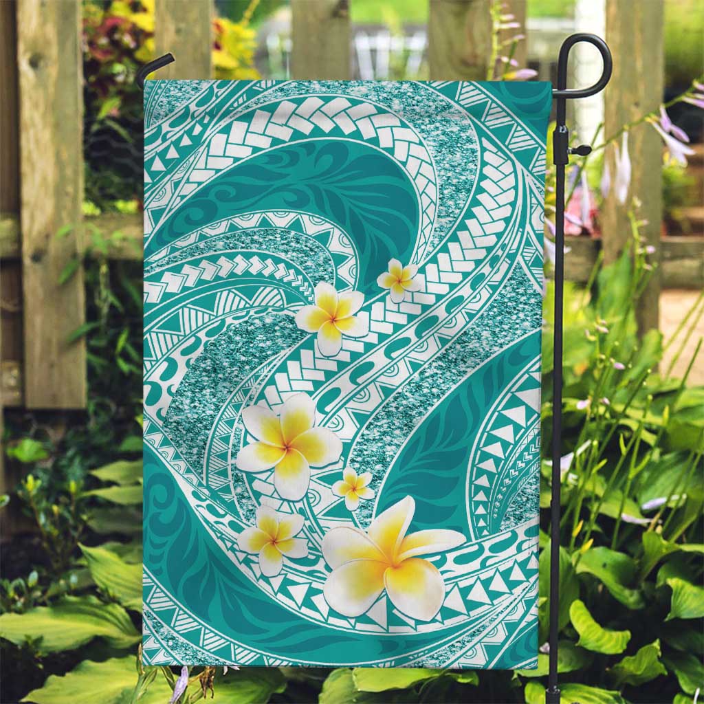 Plumeria Polynesian Teal Glitter Pattern Garden Flag LT01 Garden Flag Teal - Polynesian Pride