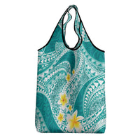 Plumeria Polynesian Teal Glitter Pattern Grocery Bag LT01 - Polynesian Pride