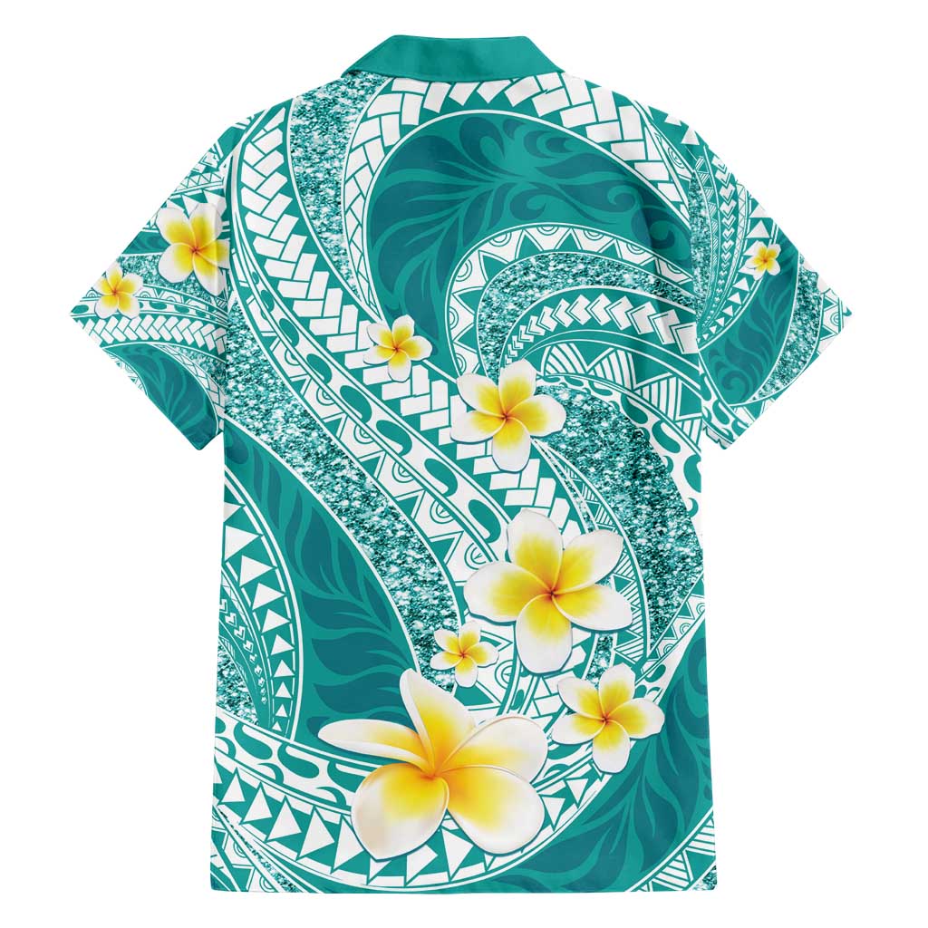 Plumeria Polynesian Teal Glitter Pattern Hawaiian Shirt LT01 - Polynesian Pride