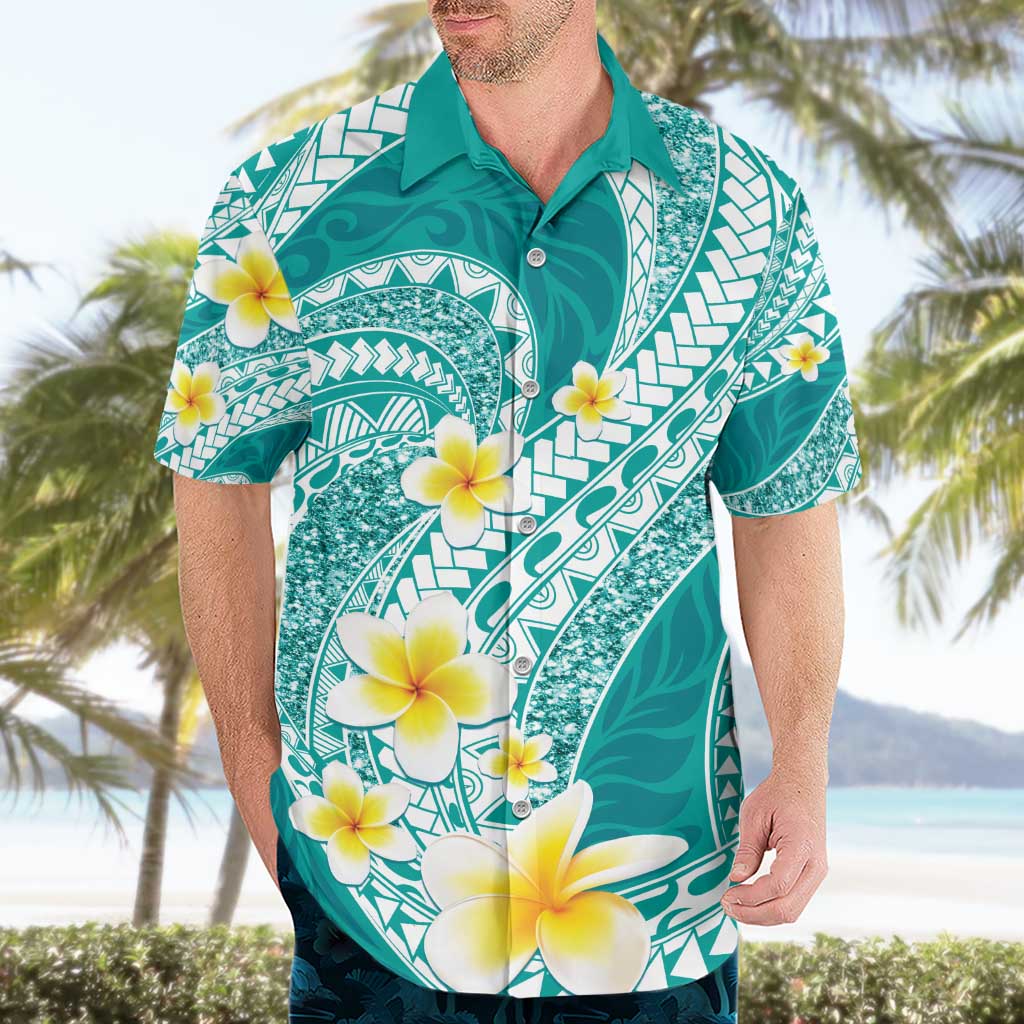 Plumeria Polynesian Teal Glitter Pattern Hawaiian Shirt LT01 - Polynesian Pride