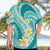 Plumeria Polynesian Teal Glitter Pattern Hawaiian Shirt