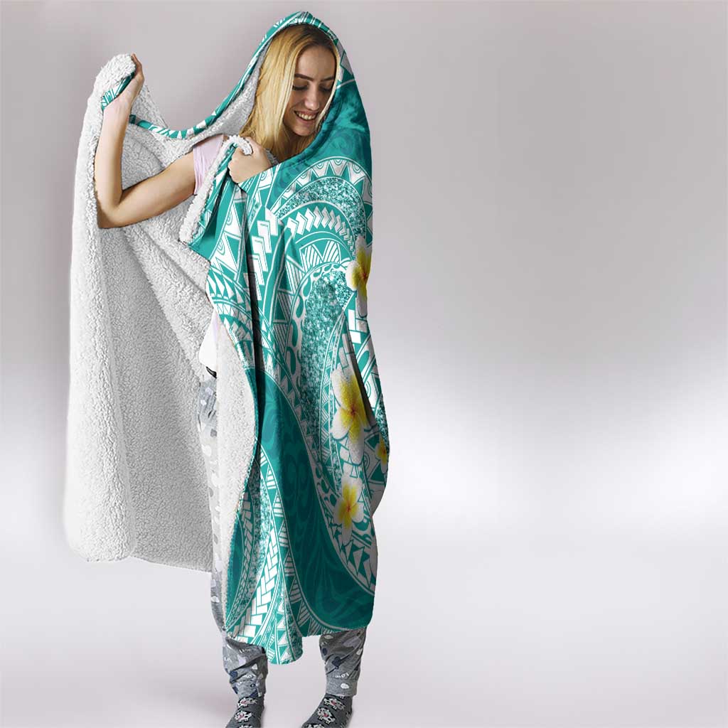 Plumeria Polynesian Teal Glitter Pattern Hooded Blanket LT01 - Polynesian Pride