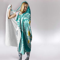 Plumeria Polynesian Teal Glitter Pattern Hooded Blanket LT01 - Polynesian Pride