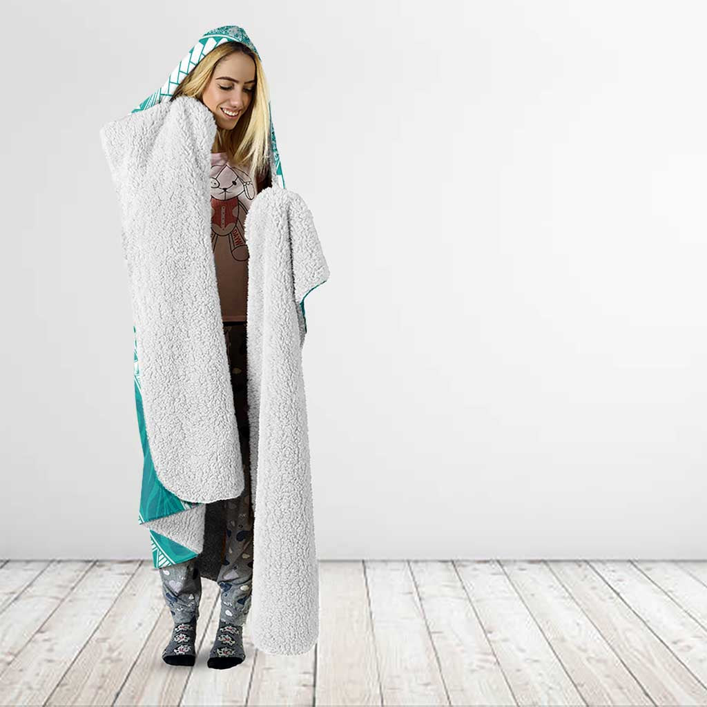Plumeria Polynesian Teal Glitter Pattern Hooded Blanket LT01 - Polynesian Pride