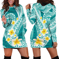Plumeria Polynesian Teal Glitter Pattern Hoodie Dress LT01 - Polynesian Pride