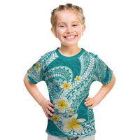 Plumeria Polynesian Teal Glitter Pattern Kid T Shirt