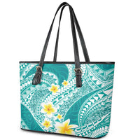 Plumeria Polynesian Teal Glitter Pattern Leather Tote Bag LT01 - Polynesian Pride