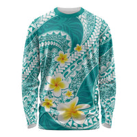 Plumeria Polynesian Teal Glitter Pattern Long Sleeve Shirt LT01 Unisex Teal - Polynesian Pride
