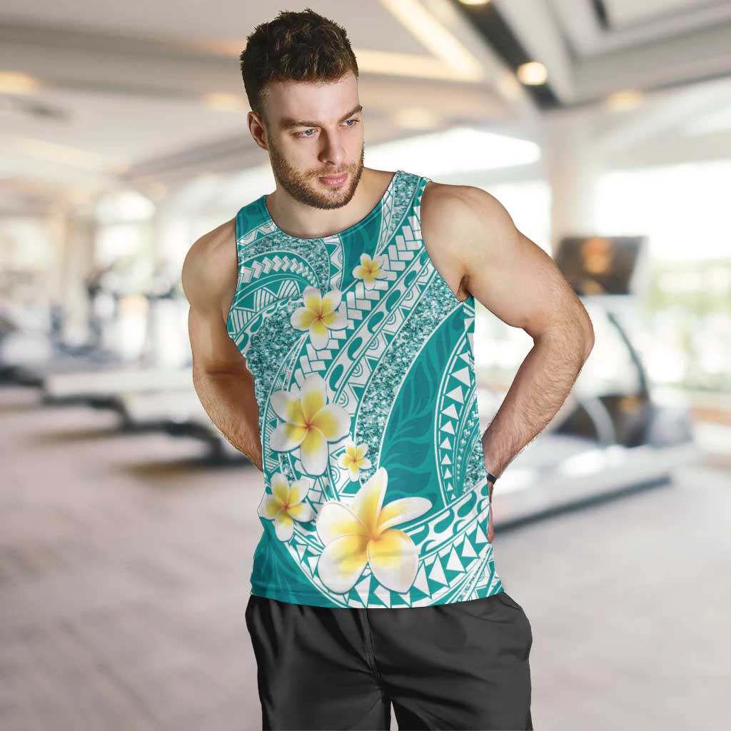 Plumeria Polynesian Teal Glitter Pattern Men Tank Top LT01 Teal - Polynesian Pride