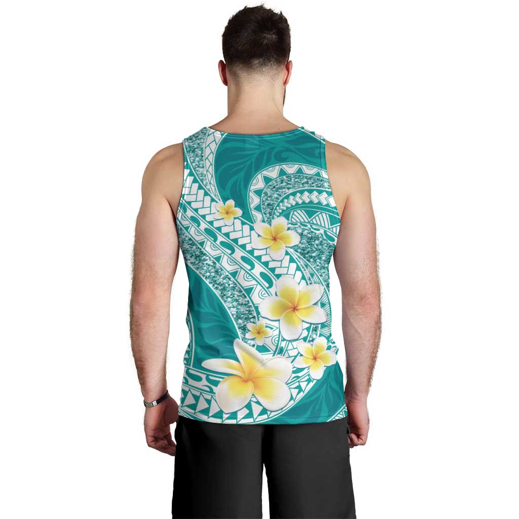 Plumeria Polynesian Teal Glitter Pattern Men Tank Top LT01 - Polynesian Pride