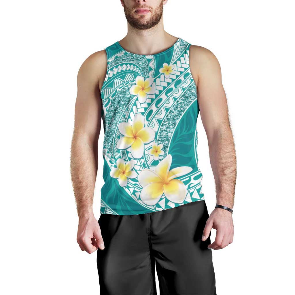 Plumeria Polynesian Teal Glitter Pattern Men Tank Top LT01 - Polynesian Pride