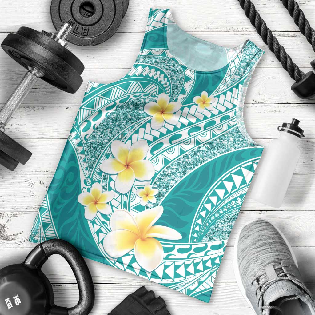 Plumeria Polynesian Teal Glitter Pattern Men Tank Top LT01 - Polynesian Pride
