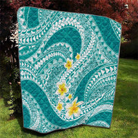 Plumeria Polynesian Teal Glitter Pattern Quilt
