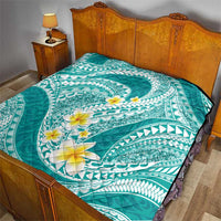 Plumeria Polynesian Teal Glitter Pattern Quilt