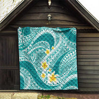Plumeria Polynesian Teal Glitter Pattern Quilt