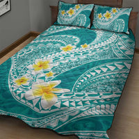 Plumeria Polynesian Teal Glitter Pattern Quilt Bed Set LT01 - Polynesian Pride