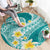 Plumeria Polynesian Teal Glitter Pattern Round Carpet