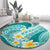 Plumeria Polynesian Teal Glitter Pattern Round Carpet