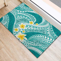 Plumeria Polynesian Teal Glitter Pattern Rubber Doormat LT01 - Polynesian Pride