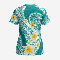 Plumeria Polynesian Teal Glitter Pattern Scrub Top LT01 - Polynesian Pride